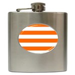 Horizontal Stripes - White and Safety Orange Hip Flask (6 oz)