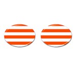 Horizontal Stripes - White and Tangelo Orange Cufflinks (Oval)