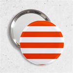 Horizontal Stripes - White and Tangelo Orange 2.25  Handbag Mirror