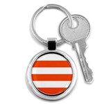 Horizontal Stripes - White and Tangelo Orange Key Chain (Round)