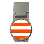 Horizontal Stripes - White and Tangelo Orange Money Clip (Round)