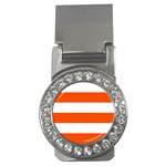 Horizontal Stripes - White and Tangelo Orange Money Clip (CZ)