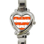 Horizontal Stripes - White and Tangelo Orange Heart Italian Charm Watch