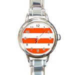 Horizontal Stripes - White and Tangelo Orange Round Italian Charm Watch
