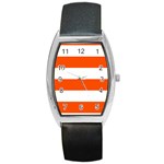 Horizontal Stripes - White and Tangelo Orange Barrel Style Metal Watch
