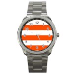 Horizontal Stripes - White and Tangelo Orange Sport Metal Watch