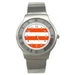Horizontal Stripes - White and Tangelo Orange Stainless Steel Watch