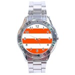 Horizontal Stripes - White and Tangelo Orange Stainless Steel Analogue Watch