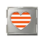 Horizontal Stripes - White and Tangelo Orange Mega Link Heart Italian Charm (18mm)