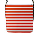 Horizontal Stripes - White and Tangelo Orange Flap Closure Messenger Bag (L)