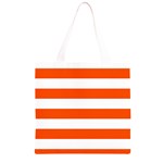 Horizontal Stripes - White and Tangelo Orange Grocery Light Tote Bag