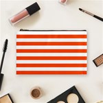 Horizontal Stripes - White and Tangelo Orange Cosmetic Bag (M)
