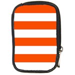 Horizontal Stripes - White and Tangelo Orange Compact Camera Leather Case