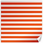 Horizontal Stripes - White and Tangelo Orange Canvas 16  x 16 