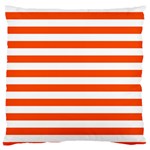 Horizontal Stripes - White and Tangelo Orange Large Flano Cushion Case (One Side)
