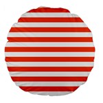 Horizontal Stripes - White and Tangelo Orange Large 18  Premium Round Cushion