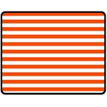 Horizontal Stripes - White and Tangelo Orange Fleece Blanket (Medium) (One Side)