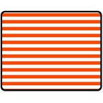 Horizontal Stripes - White and Tangelo Orange Double Sided Fleece Blanket (Medium) (Two Sides)