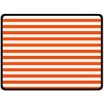 Horizontal Stripes - White and Tangelo Orange Double Sided Fleece Blanket (Large) (Two Sides)