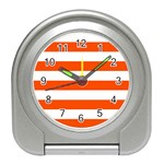 Horizontal Stripes - White and Tangelo Orange Desk Alarm Clock