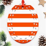 Horizontal Stripes - White and Tangelo Orange Oval Filigree Ornament (Two Sides)