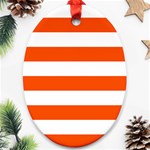 Horizontal Stripes - White and Tangelo Orange Oval Ornament (Two Sides)