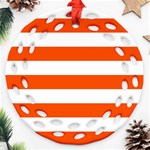 Horizontal Stripes - White and Tangelo Orange Ornament (Round Filigree)