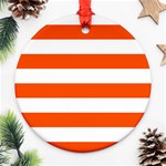 Horizontal Stripes - White and Tangelo Orange Round Ornament (Two Sides)