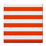 Horizontal Stripes - White and Tangelo Orange Tile Coaster