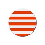Horizontal Stripes - White and Tangelo Orange Rubber Round Coaster (4 pack)