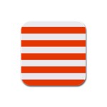 Horizontal Stripes - White and Tangelo Orange Rubber Square Coaster (4 pack)