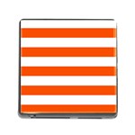 Horizontal Stripes - White and Tangelo Orange Memory Card Reader (Square)