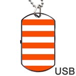 Horizontal Stripes - White and Tangelo Orange Dog Tag USB Flash (Two Sides)