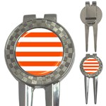 Horizontal Stripes - White and Tangelo Orange 3-in-1 Golf Divot