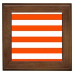 Horizontal Stripes - White and Tangelo Orange Framed Tile