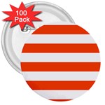 Horizontal Stripes - White and Tangelo Orange 3  Button (100 pack)