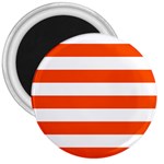 Horizontal Stripes - White and Tangelo Orange 3  Magnet