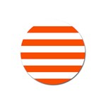 Horizontal Stripes - White and Tangelo Orange Magnet 3  (Round)
