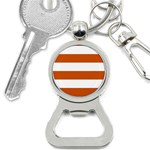 Horizontal Stripes - White and Burnt Orange Bottle Opener Key Chain