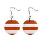 Horizontal Stripes - White and Burnt Orange 1  Button Earrings