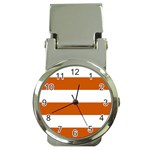 Horizontal Stripes - White and Burnt Orange Money Clip Watch
