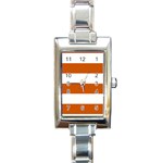 Horizontal Stripes - White and Burnt Orange Rectangle Italian Charm Watch