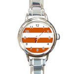Horizontal Stripes - White and Burnt Orange Round Italian Charm Watch