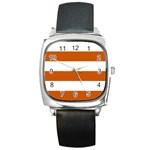 Horizontal Stripes - White and Burnt Orange Square Metal Watch