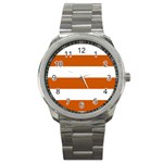 Horizontal Stripes - White and Burnt Orange Sport Metal Watch