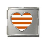 Horizontal Stripes - White and Burnt Orange Mega Link Heart Italian Charm (18mm)