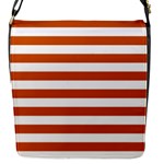 Horizontal Stripes - White and Burnt Orange Flap Closure Messenger Bag (S)
