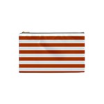 Horizontal Stripes - White and Burnt Orange Cosmetic Bag (S)