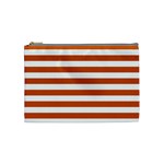 Horizontal Stripes - White and Burnt Orange Cosmetic Bag (M)