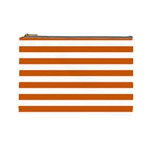 Horizontal Stripes - White and Burnt Orange Cosmetic Bag (L)